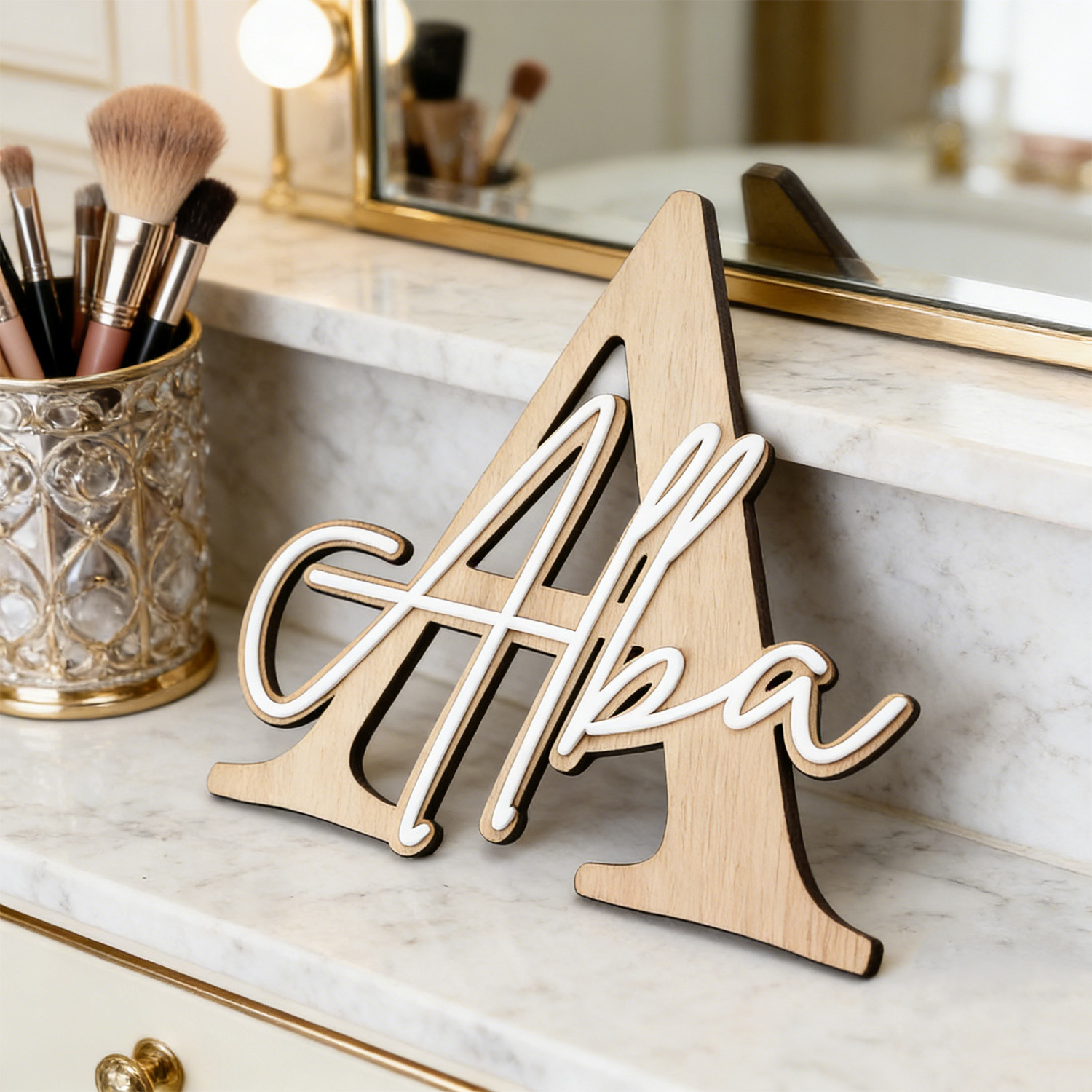 1pc Double-layer Wooden Name D - Interior Design Names recension och pris